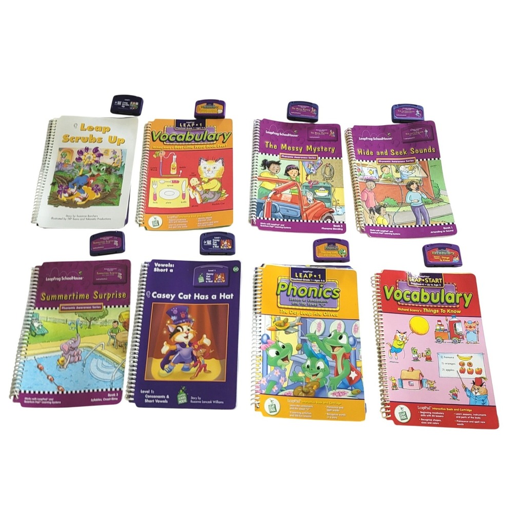 LeapFrog LeapPad Learning Book Lot 8 Books with Cartridges Phonics Vocabulary
